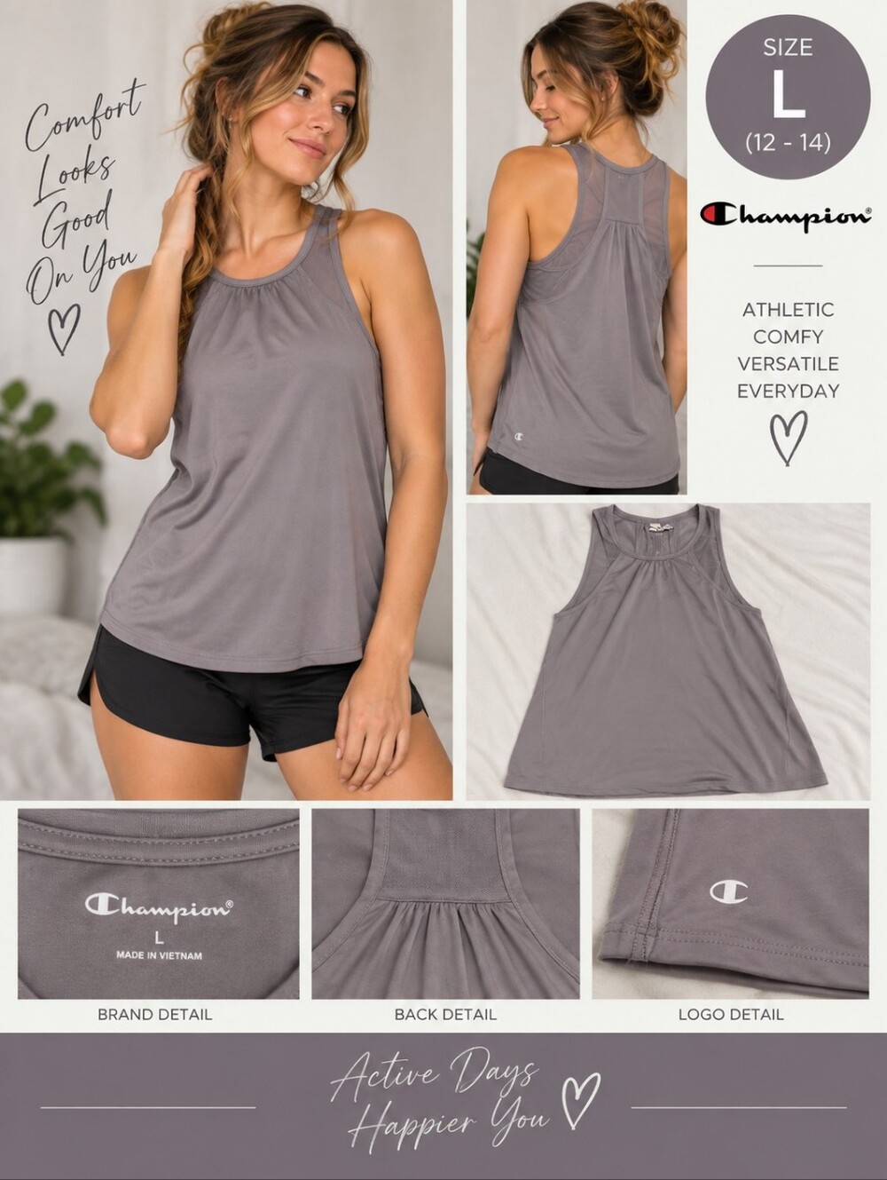 Champion women's medium grey athletic tank top #31